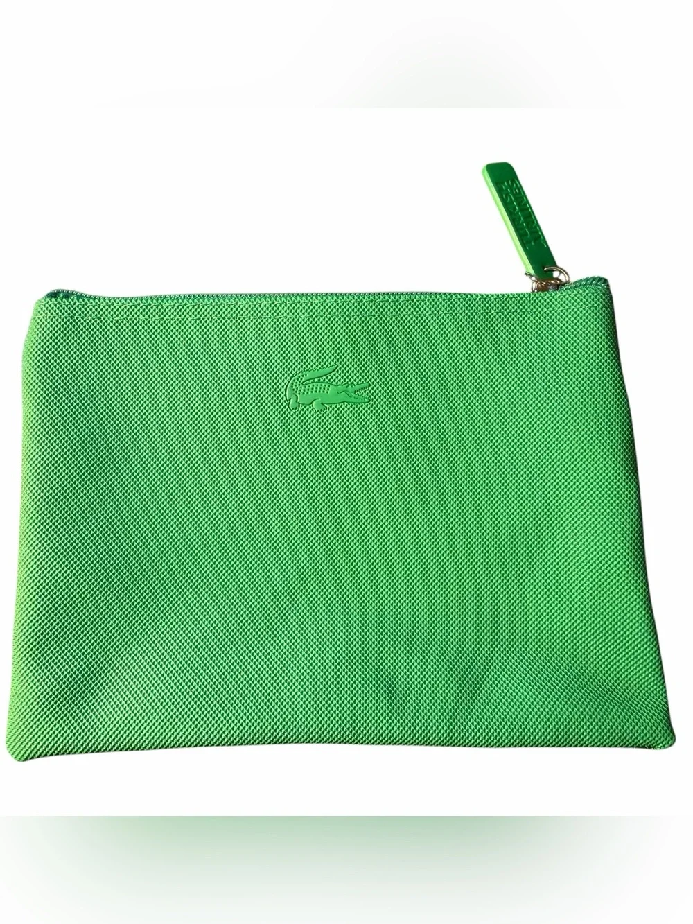 Lacoste Bright Green Embossed Zip Cosmetic Pouch